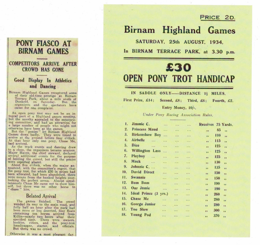 Birnam Games pony trot poster and news